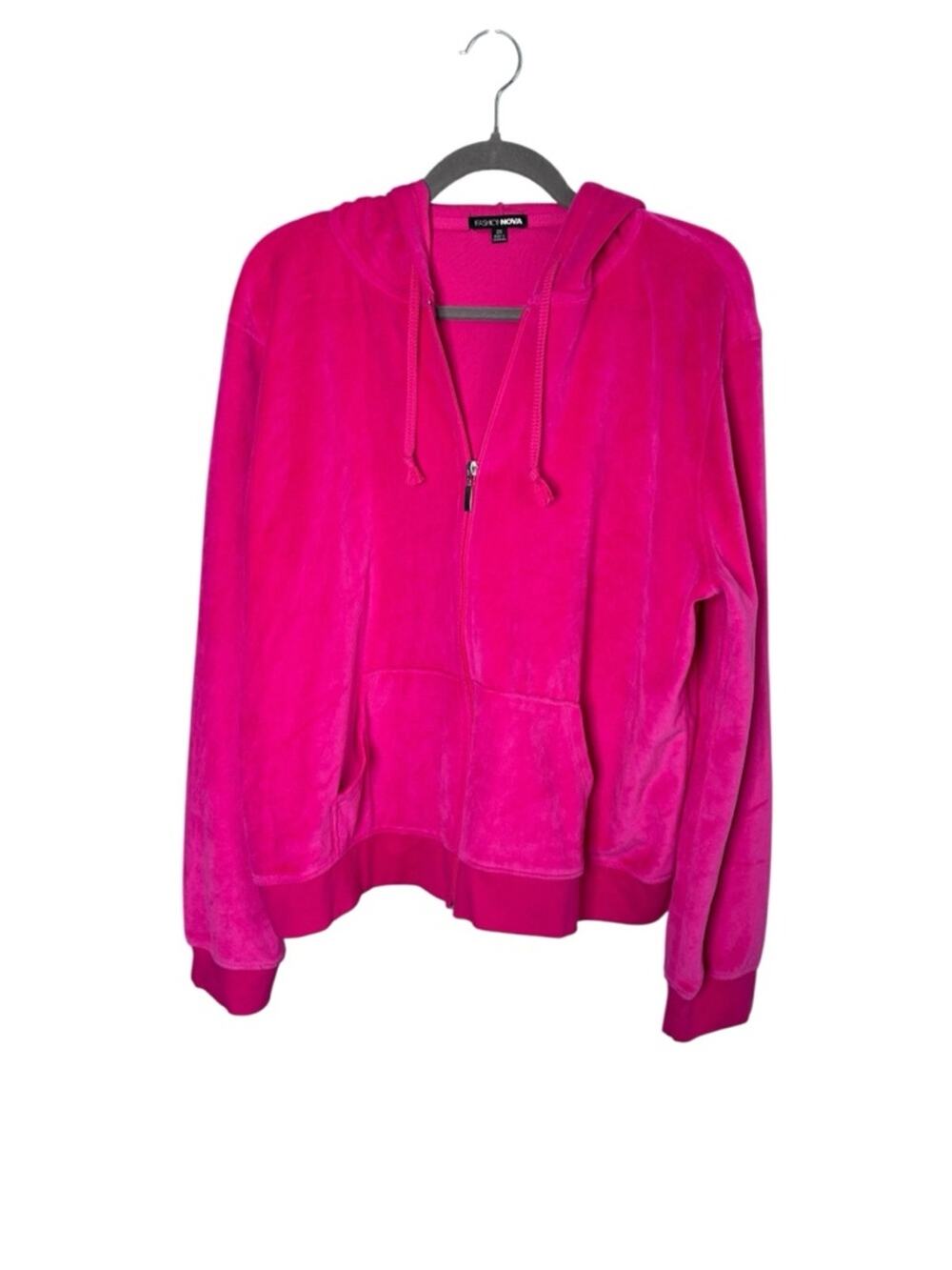 Fashion Nova Hot Pink Velour Zip Up Hoodie Plus 2X
